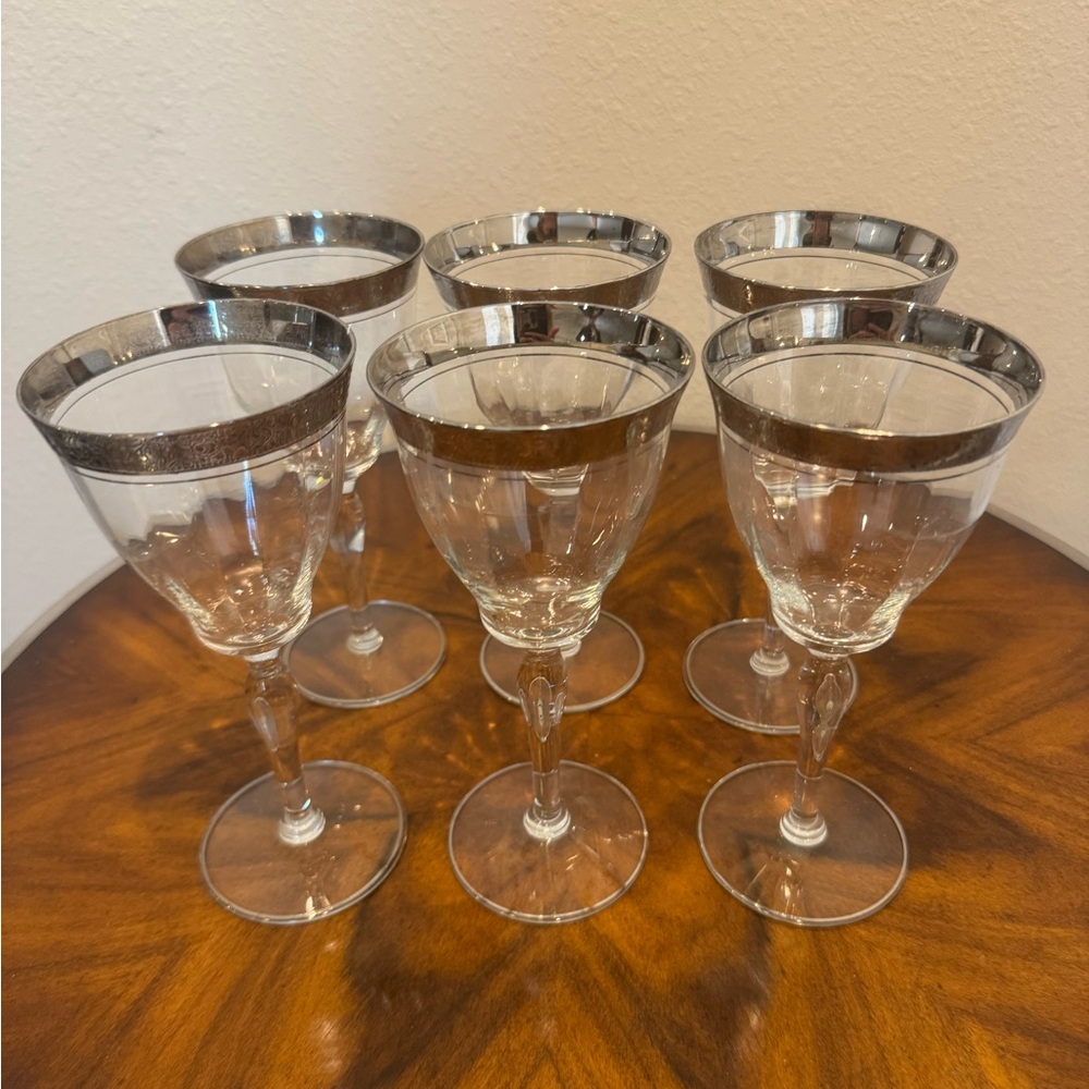 Elegant Glastonbury Rambler Rose Platinum Rim Wine Glass Set of 6